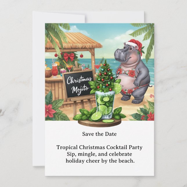 Invitación Tropical Christmas Cocktail Party Invitation  (Anverso)