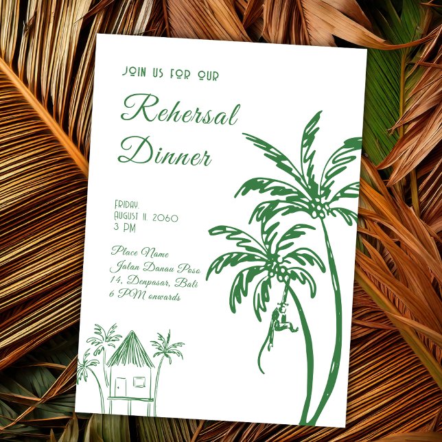 Invitación Tropical Coastal Retro Beach Rehersal Dinner (Subido por el creador)