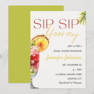 Invitación Tropical Cocktail Sip Hooray Bridal Shower