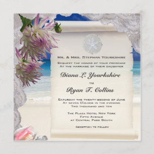 Invitación tropical de arena y encaje