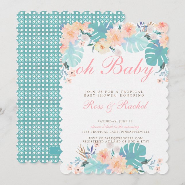 Invitación tropical de Baby Shower (Anverso / Reverso)