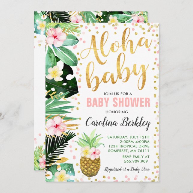 Invitación tropical de Baby Shower de Aloha Baby S (Anverso / Reverso)