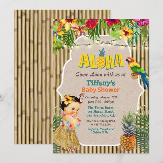 Invitación tropical de Baby Shower de Aloha Luau (Anverso / Reverso)