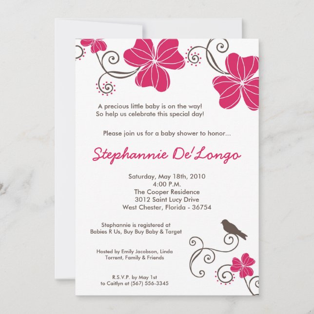 invitación tropical de Baby Shower de la flor de (Anverso)