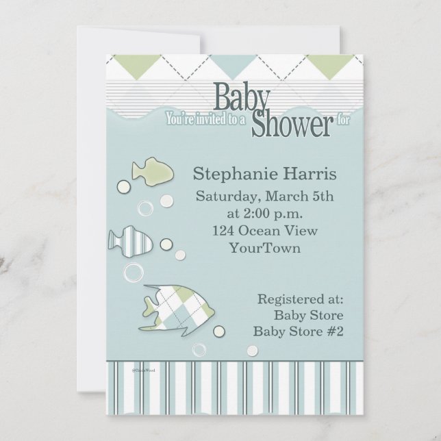 Invitación tropical de Baby Shower de los pescados (Anverso)