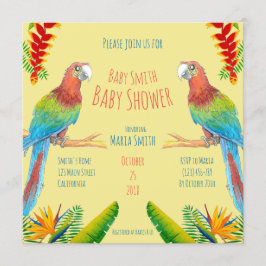 Invitación tropical de Baby Shower del loro del