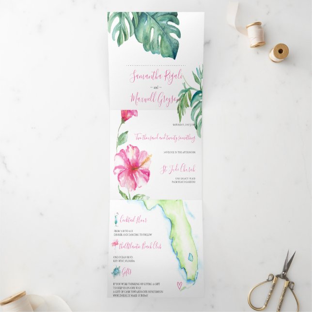 Invitación tropical de bodas en Florida todo en un (Interior)