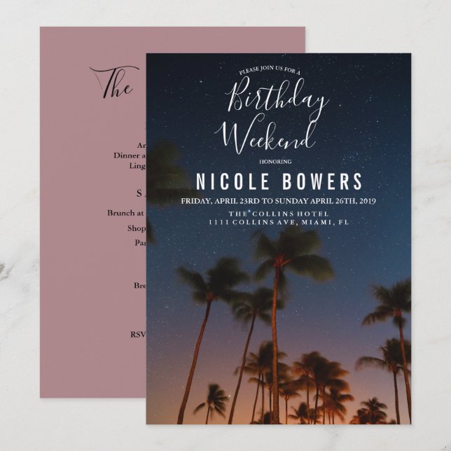 Invitación Tropical de Cumpleaños de Fin de Semana (Anverso / Reverso)
