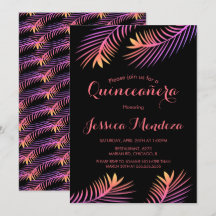 Invitación tropical de hoja de palma para Quinceañ