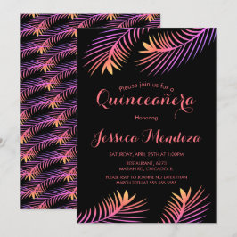 Invitación tropical de hoja de palma para Quinceañ