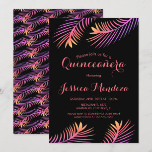 Invitación tropical de hoja de palma para Quinceañ