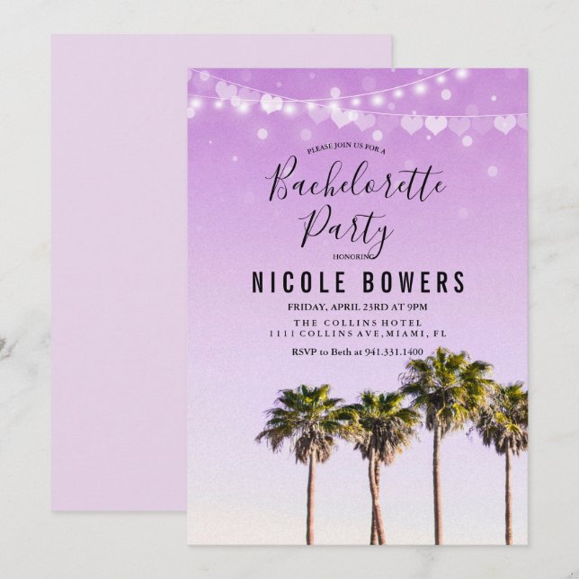 Invitación tropical de la Bachelorette Party (Anverso / Reverso)