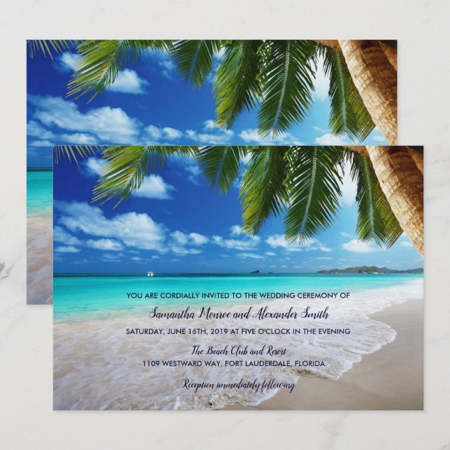 Invitación tropical de la boda de playa de la (Anverso / Reverso)
