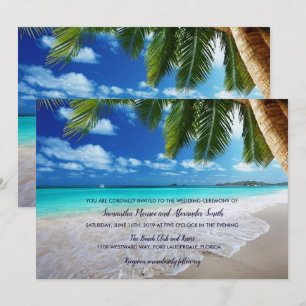 Invitación tropical de la boda de playa de la