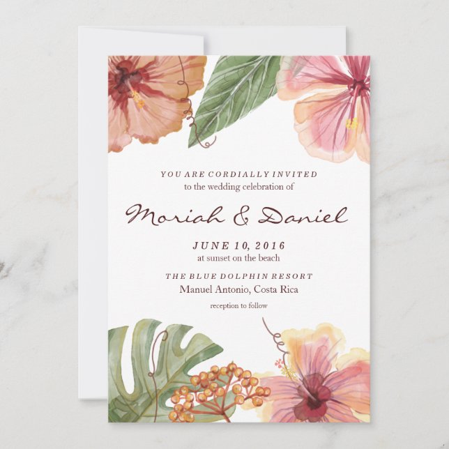 Invitación tropical de la boda del destino de la (Anverso)