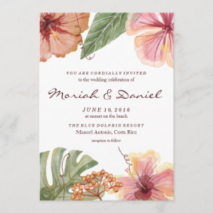 Invitación tropical de la boda del destino de la