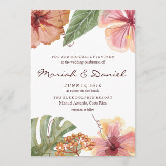 Invitación tropical de la boda del destino de la