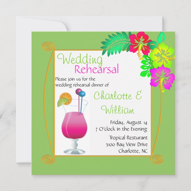 Invitación tropical de la cena del ensayo de la (Anverso)