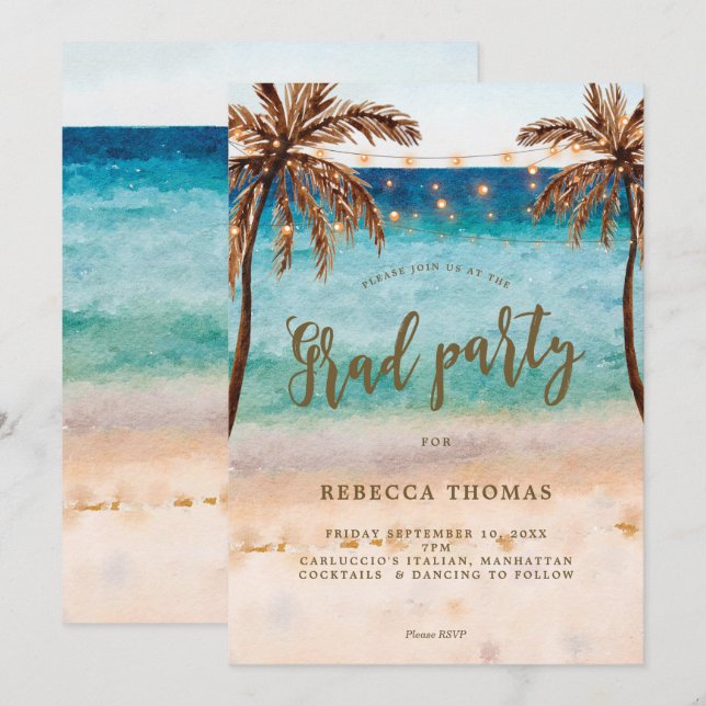 invitación tropical de la fiesta de graduación de (Anverso / Reverso)