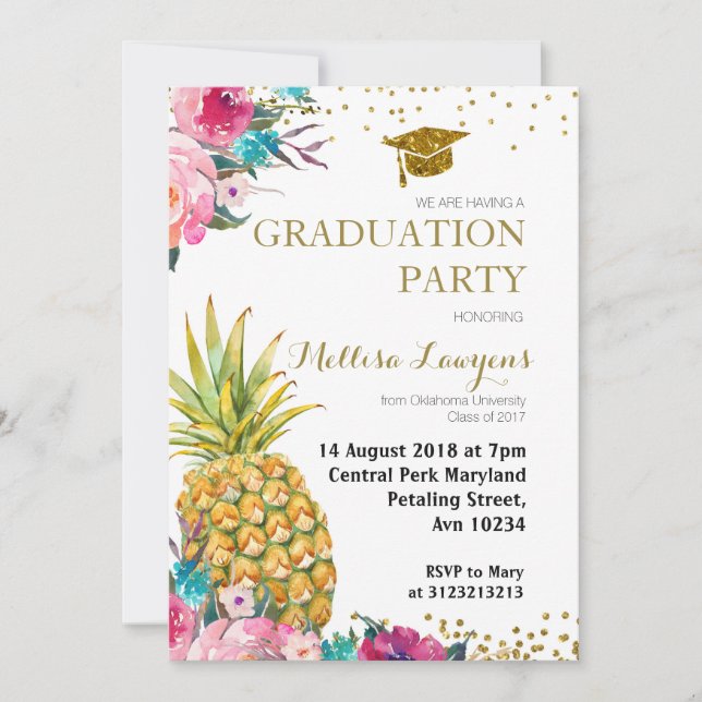 Invitación tropical de la fiesta de graduación de (Anverso)
