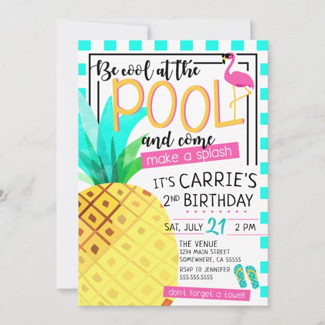 Invitación tropical de la fiesta en la piscina (Anverso)