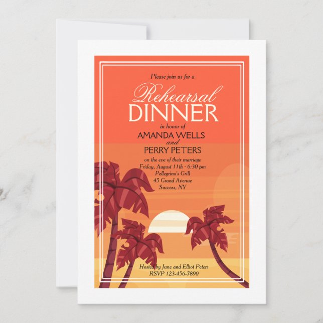 Invitación tropical de la puesta del sol (Anverso)