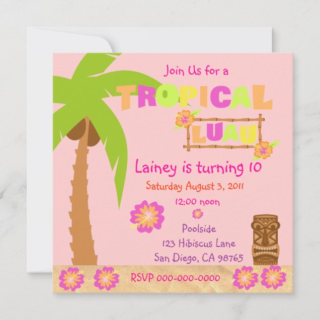 Invitación tropical de Luau (Anverso)