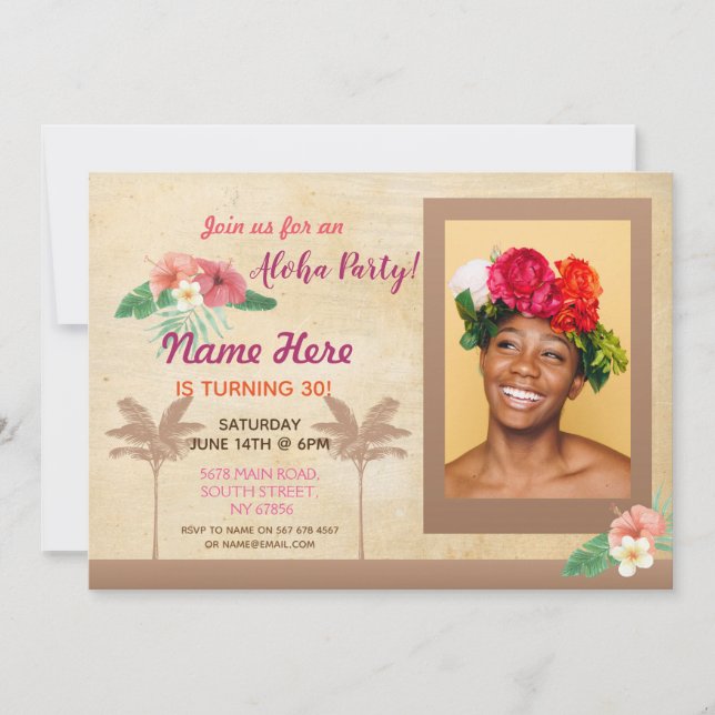 Invitación tropical de Luau Aloha Photo Birthday P (Anverso)