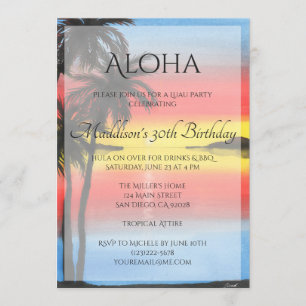 Invitación tropical de Luau de la puesta del sol