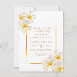 Invitación Tropical de oro de Frangipani tras boda fiesta