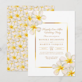 Invitación Tropical de oro de Frangipani tras boda fiesta