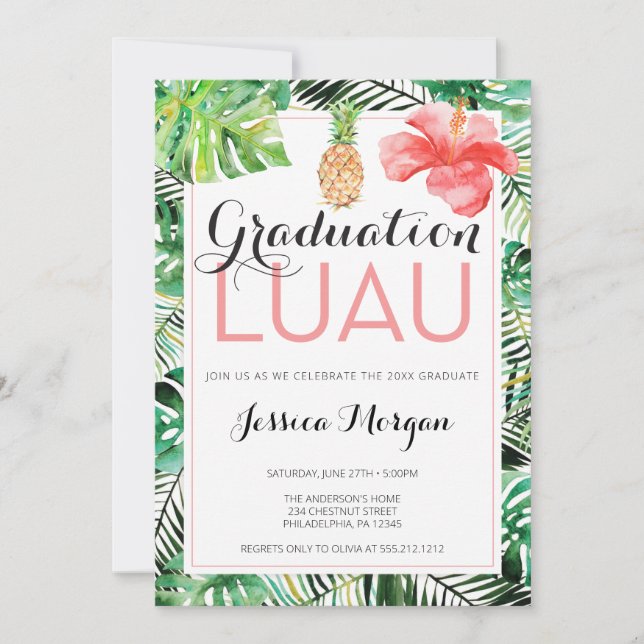 Invitación Tropical de Piña para Luau de Graduació (Anverso)