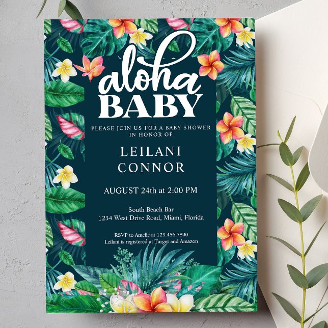 Invitación Tropical deja Baby Shower con flores de Hawái Aloh (Subido por el creador)
