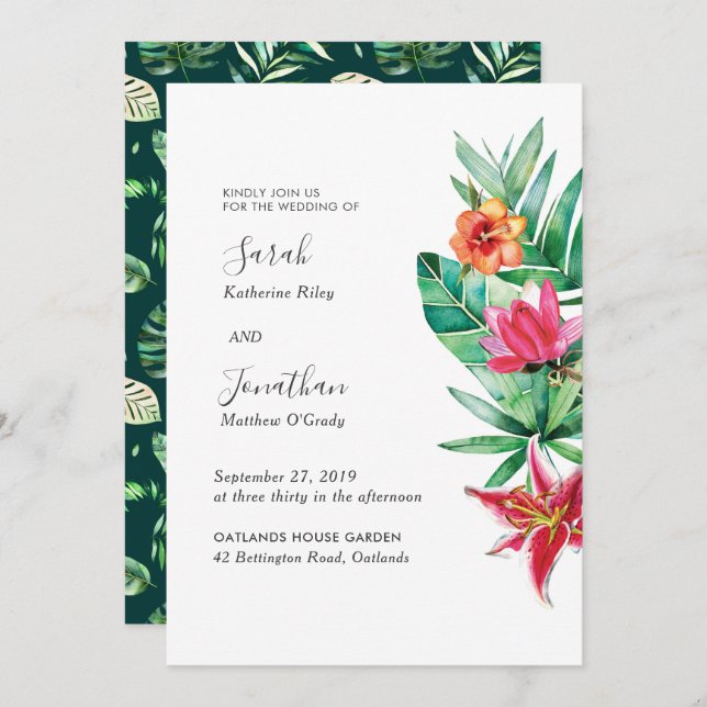 Invitación tropical del boda del verano (Anverso / Reverso)