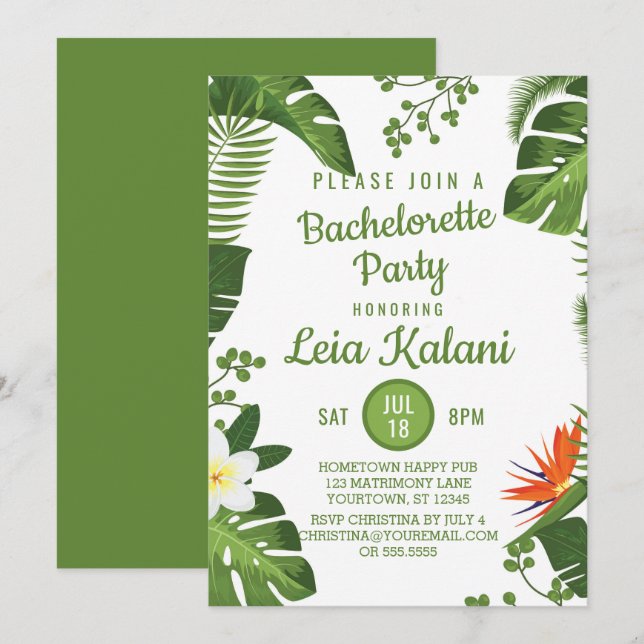 Invitación tropical del fiesta de Bachelorette de (Anverso / Reverso)