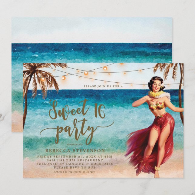 invitación tropical del fiesta del dulce 16 de la (Anverso / Reverso)