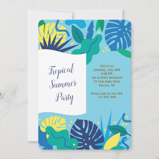 Invitación tropical del fiesta del verano (Anverso)