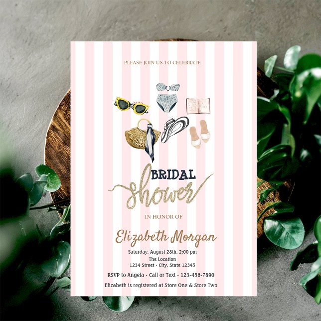Invitación Tropical Despedida de Soltera con Rayas Rosadas (Subido por el creador)
