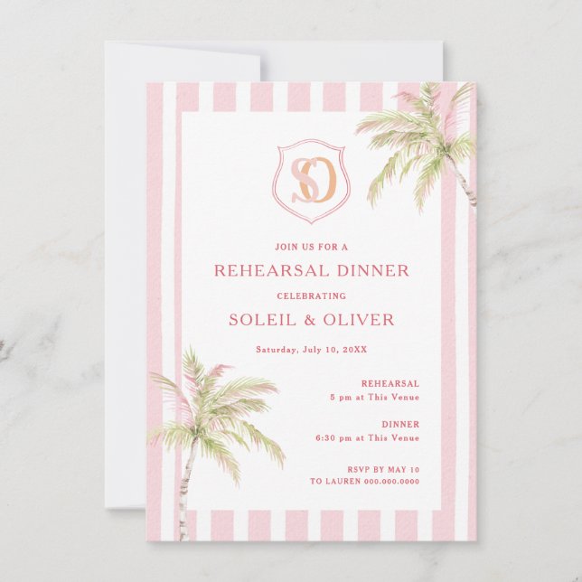Invitación Tropical Destination Wedding Rehearsal Dinner (Anverso)