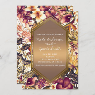 Invitación Tropical dorado hawaiano elegante matrimonio vinta
