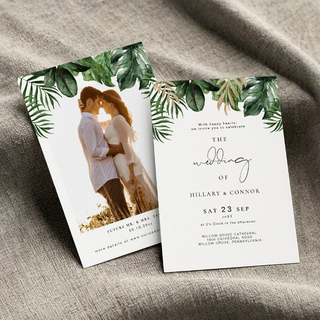 Invitación tropical elegante a una boda con foto (Subido por el creador)