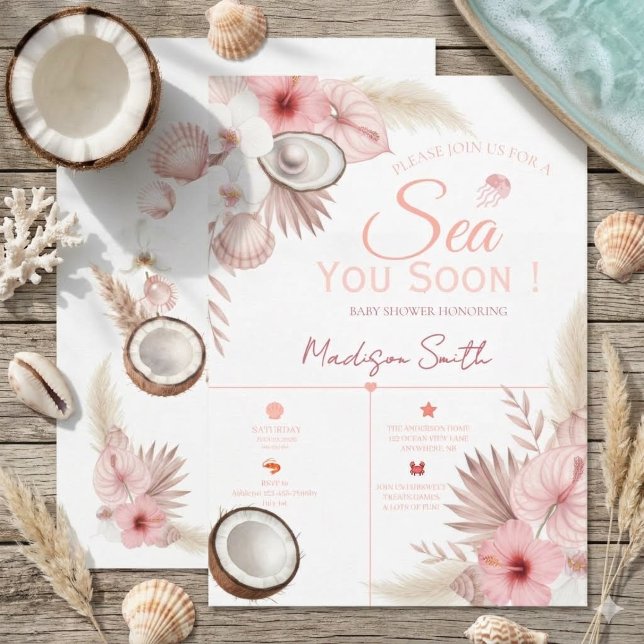 Invitación Tropical Fiestad de Bebé Costera  Nos vemos pronto (Subido por el creador)
