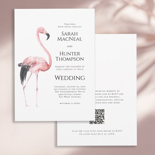Invitación Tropical Flamingo Beach Wedding QR code (Subido por el creador)