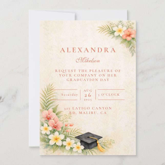 Invitación Tropical Floral Botanical Graduation (Anverso)
