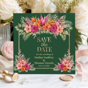 Invitación Tropical Floral Colorido Hibisco y Verde