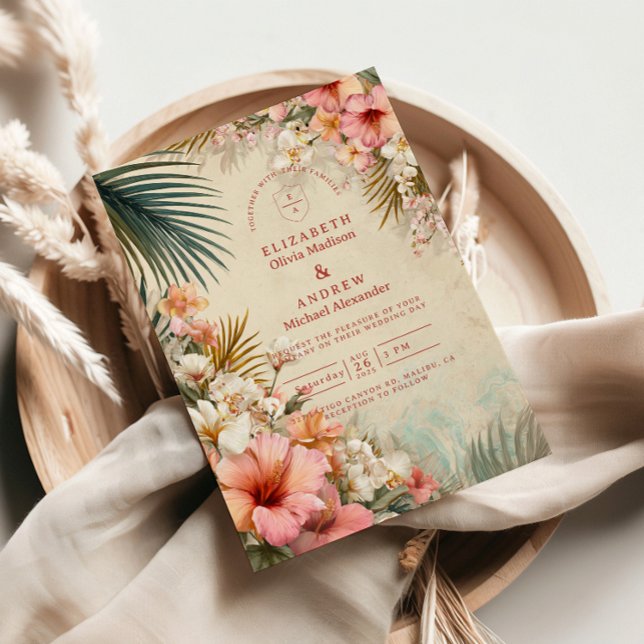 Invitación Tropical Floral Destination Wedding (Subido por el creador)