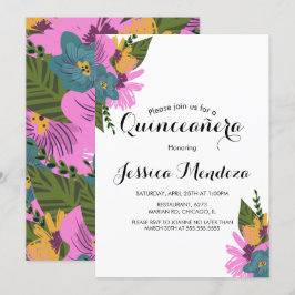 Invitación Tropical Floral Dibujada a Mano Quinceañera Dulces