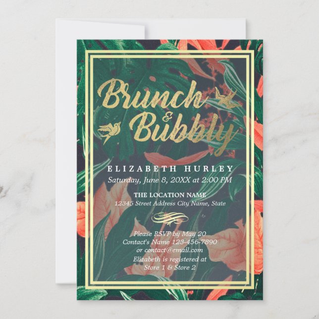 Invitación Tropical Floral Gold Frame Hawaiian Bridal Shower (Anverso)