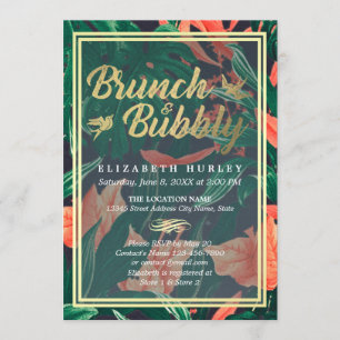 Invitación Tropical Floral Gold Frame Hawaiian Bridal Shower