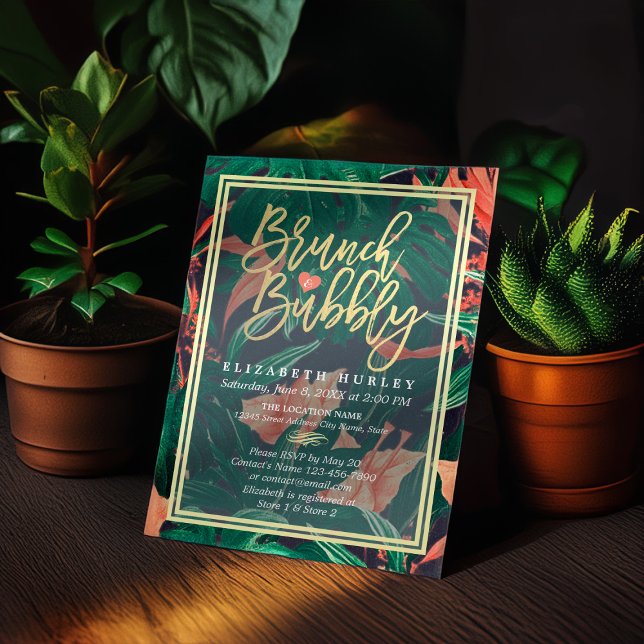 Invitación Tropical Floral Gold Frame Hawaiian Bridal Shower (Subido por el creador)